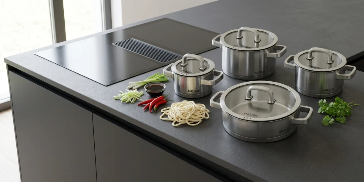 Optimale dampafvoer met een AM-Cook pan op een inductiekookplaat.